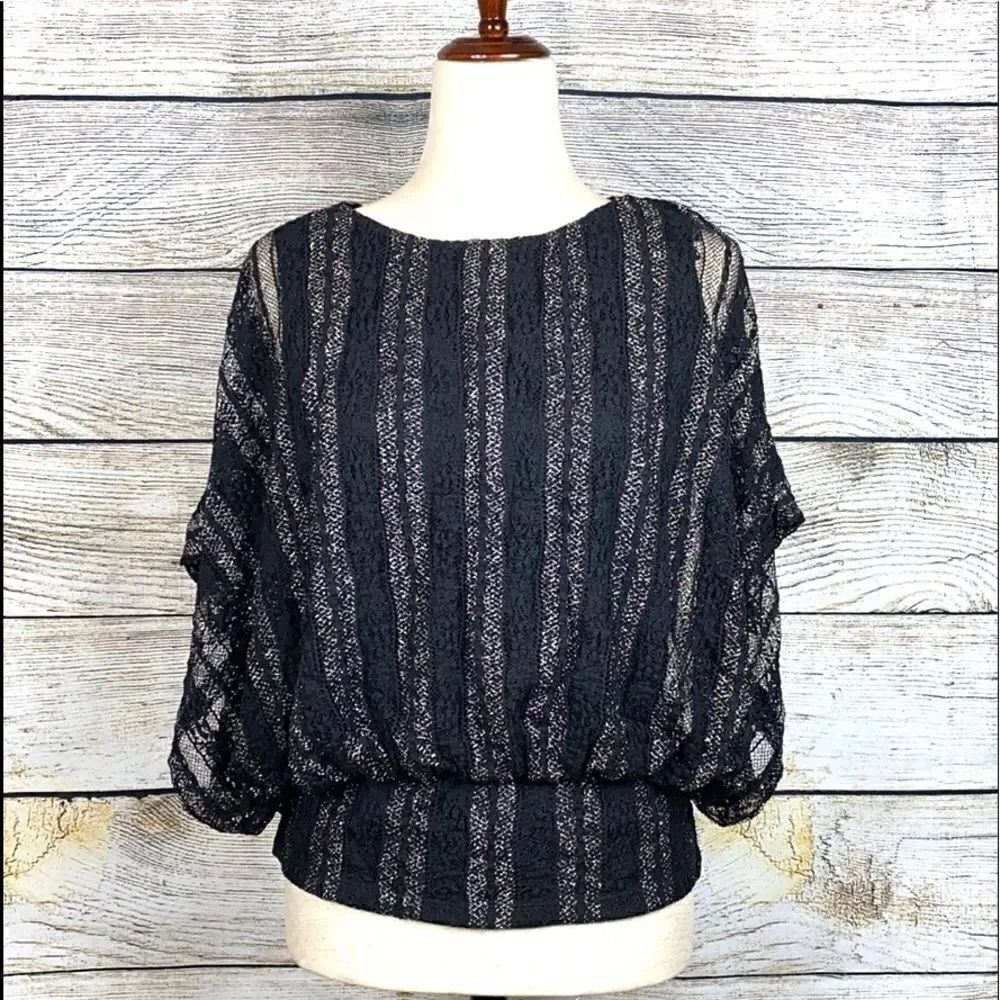 NWT Style&Co Black Laces Sparkle Blouse Top size Small Petite